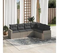 QJBSAVVA Ensemble de 6 meubles de jardin d'angle en polyrotin gris 65,5 x 62 x 69 cm avec coussins amovibles pour balcon, terrasse et petites surfaces