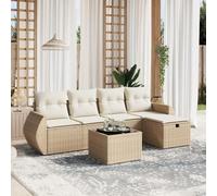 QJBSAVVA Ensemble de 6 meubles de jardin en polyrotin beige 110 kg robuste avec plateau en verre pour petits balcons, terrasse, jardin