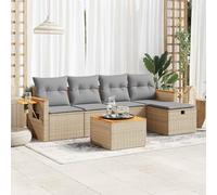 QJBSAVVA Ensemble de 6 meubles de jardin en polyrotin beige avec espace de rangement, 62 x 62 x 69 cm, ensemble de balcon, canapé, tabouret, table
