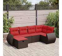 QJBSAVVA Ensemble de 6 meubles de jardin en polyrotin marron avec tabouret et espace de rangement - 55 x 53 x 34 cm - Résistant aux intempéries - Peu encombrant - Pour jardin, terrasse et petits