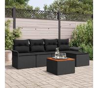 QJBSAVVA Ensemble de 6 meubles de jardin en polyrotin noir, 110 cm de large, avec espace de rangement et table de jardin, modulaire, peu encombrant, pour balcon, terrasse et petits balcons