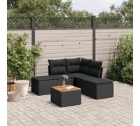 QJBSAVVA Ensemble de 6 meubles de jardin en polyrotin noir - 62 x 62 x 69 cm - Canapé d'angle, canapé central, tabouret, table modulaire - Peu encombrant - Pour jardin, balcon, terrasse et petites