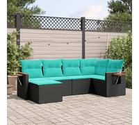 QJBSAVVA Ensemble de 6 meubles de jardin en polyrotin noir, 62 x 62 x 69 cm, canapé d'angle et central avec tabouret, pliable, pour balcon, terrasse