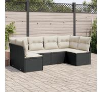 QJBSAVVA Ensemble de 6 meubles de jardin en polyrotin noir avec espace de rangement - Résistant aux intempéries - Pour jardin, terrasse et petit balcon - 234 x 124 x 69 cm