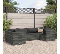 QJBSAVVA Ensemble de 6 meubles de jardin en rotin gris - Canapé d'angle - Canapé central - Coussins anthracite - 63 x 63 x 57,5 cm - Structure en acier - Balcon et terrasse