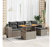 QJBSAVVA Ensemble de 6 meubles de jardin gris en polyrotin - Canapé d'angle - Canapé central - Tabouret - Table de 270 cm de large - Design moderne pour jardin, terrasse, balcon