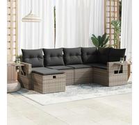 QJBSAVVA Ensemble de 6 meubles de jardin - Salon - Gris - En polyrotin - Avec banc - Petit balcon - Matériau robuste - Pour jardin, terrasse, balcon