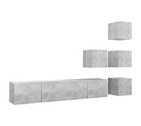 QJBSAVVA Ensemble de 6 meubles TV suspendus en bois gris béton meuble TV modulaire bas 30,5/80 cm de large Meuble de salon moderne avec grand espace de rangement pour salon et bureau