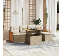 QJBSAVVA Ensemble de 6 pièces en rotin beige : canapé 2 x 69 cm, table réglable en hauteur de 100 x 55 cm, coussins amovibles, modulaire pour balcon, terrasse, jardin