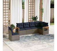 QJBSAVVA Ensemble de 6 pièces en rotin gris/marine, angle + canapé central, table, module, balcon, terrasse