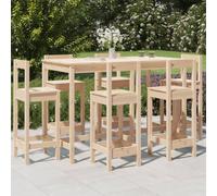 QJBSAVVA Ensemble de 7 bar de jardin en pin 159,5 x 82,5 x 110 cm avec 6 tabourets, marron, balcon, jardin, terrasse