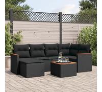 QJBSAVVA Ensemble de 7 canapés d'angle en rotin avec table en bois d'acacia 62 x 62 x 69 cm - Avec coussins - Noir