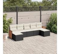 QJBSAVVA Ensemble de 7 meubles de jardin en polyrotin - Noir et blanc crème - Coussins 55 x 55 cm - Hauteur d'assise : 37 cm - Espace de rangement modulaire - Balcon - Terrasse - Salon pour jardin et