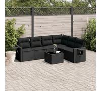 QJBSAVVA Ensemble de 7 meubles de jardin en rotin noir 62 x 62 x 69 cm avec étagère rabattable - Table en verre trempé - Petit balcon - Design moderne pour jardin, terrasse