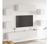 QJBSAVVA Ensemble de 7 meubles TV en bois blanc 30,5 x 30 x 30 / 100 x 30 x 30 cm - Montage mural - Meuble TV bas, buffet de salon