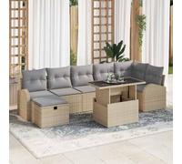 QJBSAVVA Ensemble de 8 canapés de jardin beige en polyrotin 7 places avec espace de rangement - Meubles d'extérieur - Design moderne - Robuste et durable - Pour jardin, terrasse et balcon