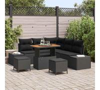 QJBSAVVA Ensemble de 8 meubles de balcon en polyrotin noir 90 x 55 x 71 cm avec table en bois d'acacia pour jardin, terrasse, petit balcon