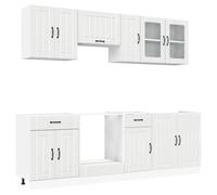 QJBSAVVA Ensemble de 8 Meubles de Cuisine Complète Lucca, Armoires de Rangement en Bois d'Ingénierie, Meuble Bas sous Évier et Éléments Hauts Suspendus, Blanc Brillant