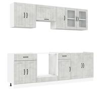 QJBSAVVA Ensemble de 8 Meubles de Cuisine Lucca, Cuisine Complète avec Armoires Basses et Hautes en Bois d'Ingénierie, Rangement Moderne pour Vaisselle, Gris Béton