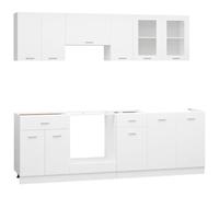 QJBSAVVA Ensemble de 8 Meubles de Cuisine Lyon en Bois d'Ingénierie Blanc, Mobilier de Rangement Complet avec Armoires Suspendues et Meubles Bas pour Four et Évier, Modulaire et Moderne