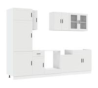 QJBSAVVA Ensemble de 8 Meubles de Cuisine Porto, Cuisine Complète avec Meubles Hauts et Bas, Colonne de Rangement, Buffet et Façade Lave-Vaisselle, Bois d'Ingénierie Blanc