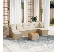 QJBSAVVA Ensemble de 8 meubles de jardin en polyrotin beige 62 x 62 x 69 cm avec tabouret et table en bois d'acacia modulaire pour balcon et terrasse pour petits balcons