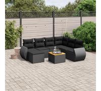 QJBSAVVA Ensemble de 8 meubles de jardin - En polyrotin - Noir - Canapé d'angle - Tabouret - Table - 62 x 62 x 69 cm - Résistant aux UV - Pour jardin, terrasse