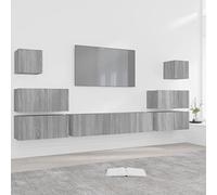 QJBSAVVA Ensemble de 8 meubles TV, en bois Sonoma gris, 60 x 30 x 30 cm et 30,5 x 30 x 30 cm, petits modules, moderne, mural, pour salon et couloir