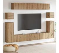 QJBSAVVA Ensemble de 8 meubles TV en chêne artisanal avec compartiments modulaires pour un espace de rangement optimal Montage mural pour un salon peu encombrant