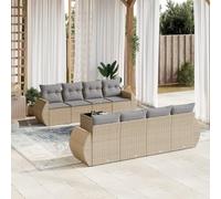 QJBSAVVA Ensemble de 9 meubles de jardin en polyrotin beige avec espace de rangement pliable Canapés et table en verre 55 x 53 x 34 cm Design moderne robuste et résistant aux intempéries pour balcon