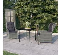 QJBSAVVA Ensemble de balcon 3 pièces : chaise longue pliante, table bistrot en verre de 80 cm, 2 chaises en rotin PE gris clair, jardin/terrasse