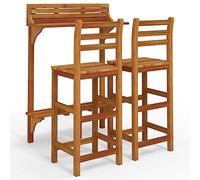 QJBSAVVA Ensemble de Bar de Balcon 3 Pcs en Bois d'Acacia Massif | Mobilier gain de place avec table haute à fixer au garde-corps et deux tabourets pour petit balcon ou terrasse.