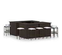 QJBSAVVA Ensemble de bar de jardin 16 pièces - En polyrotin - Marron - 100 x 50 x 105 cm - Avec 12 tabourets de bar et coussins d'assise - Robuste - Pour jardin, terrasse, balcon