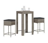QJBSAVVA Ensemble de bar de jardin 3 pièces - En polyrotin - Gris - 60,5 x 60,5 x 110,5 cm - 2 tabourets de bar de 76 cm de hauteur - Coussins amovibles gris foncé - Design moderne - Robuste et