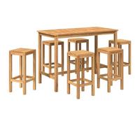 QJBSAVVA Ensemble de Bar de Jardin 7 Pcs en Bois de Teck Massif | Conçu pour terrasse et balcon, ce salon de jardin comprend une table haute et six tabourets avec repose-pieds stables.