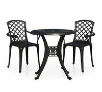 QJBSAVVA Ensemble de Bistro 3 Pièces en Aluminium Coulé Noir | Mobilier adapté pour aménager votre balcon ou terrasse, doté d'un trou pratique pour installer un parasol.