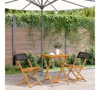 QJBSAVVA Ensemble de bistrot 3 pièces - Noir - Pliable - 60 x 60 x 75 cm - En bois massif d'acacia et polyrotin - Design moderne - Robuste et durable - Pour balcon, jardin, terrasse et petits coins