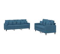 QJBSAVVA Ensemble de canapé 2 pièces avec coussins en velours bleu pour le salon, canapé moderne 2 places et 3 places avec structure en métal et rembourrage épais, 138 cm et 198 cm de large