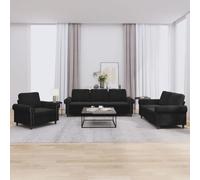 QJBSAVVA Ensemble de canapé 3 pièces en velours noir design moderne avec coussins Ensemble de canapés confortables pour salon, balcon et chambre d'amis Structure en métal robuste