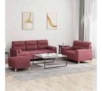 QJBSAVVA Ensemble de canapé 3 places en tissu bordeaux 2 places, 138 cm, 3 places 198 cm, repose-pieds 60 x 50 cm, design moderne, robuste et durable, pour salon, balcon et chambre d'adolescent