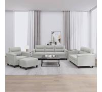 QJBSAVVA Ensemble de canapé 4 pièces avec coussin, gris clair, tissu microfibre, confortable, 3+2+1, avec repose-pieds, durable et robuste, pour salon, balcon et chambre d'adolescent