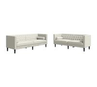 QJBSAVVA Ensemble de Canapé Chesterfield 2 et 3 Places en Velours Crème, Set de Canapés de Salon Chic avec 4 Polochons, Dossier Capitonné et Pieds Stables pour Séjour et Bureau