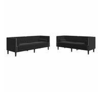 QJBSAVVA Ensemble de Canapé Chesterfield 2 et 3 Places en Velours Noir, Salon Complet Chic avec 4 Traversins, Structure en Bois et Pieds Stables pour Bureau et Séjour