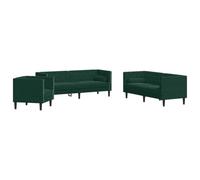 QJBSAVVA Ensemble de Canapé Chesterfield 3 Pièces en Velours Vert Foncé, Salon Complet avec Fauteuil, Canapé 2 Places et 3 Places avec 4 Polochons pour Séjour et Bureau