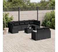 QJBSAVVA Ensemble de canapé de jardin 10 pièces en polyrotin noir avec sacs de rangement imperméables et coussins amovibles, design moderne, robuste et durable, pour jardin, terrasse, balcon et cour