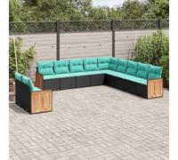 QJBSAVVA Ensemble de canapé de jardin 11 pièces en polyrotin noir avec coussins bleus Charge maximale 597,24 kg Modulaire 55 x 62 x 69 cm Coussin d'assise pour jardin, terrasse, balcon et cour
