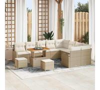 QJBSAVVA Ensemble de canapé de jardin 12 pièces - Beige crème - 90 x 55 x 71 cm - En polyrotin et acier d'acacia - Canapé d'angle moderne avec espace de rangement - Résistant aux intempéries - Pour
