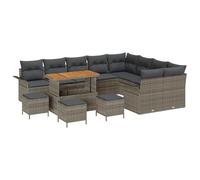 QJBSAVVA Ensemble de canapé de jardin 13 pièces avec coussins gris en polyrotin - Table de jardin modulable - Réglable en hauteur - Ensemble de meubles de balcon - Résistant aux intempéries