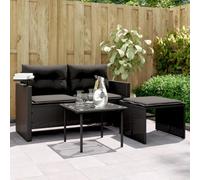 QJBSAVVA Ensemble de canapé de jardin 3 pièces en polyrotin noir avec table d'appoint réglable en hauteur et coussins amovibles, 130 x 55 x 68 cm, résistant aux UV, pour balcon, terrasse, jardin