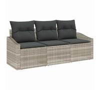 QJBSAVVA Ensemble de Canapé de Jardin 3 Places en Polyrotin Gris Clair, Salon de Jardin Extérieur avec Siège Central, Fauteuils à Accoudoirs, Coussins de Siège et Sac de Rangement pour Terrasse